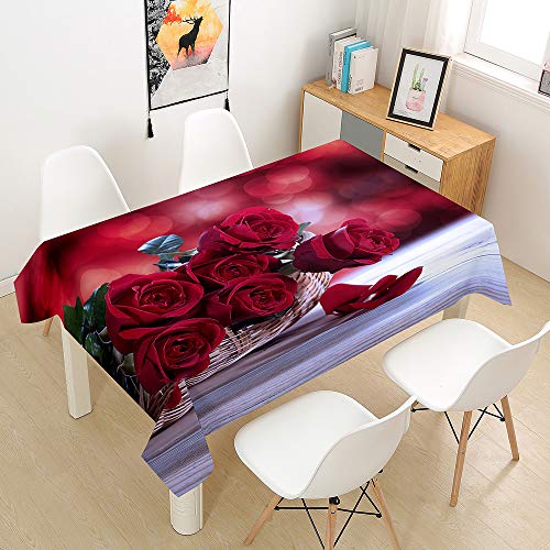 Morbuy Tischdecke Abwaschbar für Speisetisch, Wasserabweisend Abwischbar Lotuseffekt Quadrat Küchentischabdeckung Rose Blume Drucken Tischtuch Fleckschutz (100x140cm,Rote Rose 1) von Morbuy