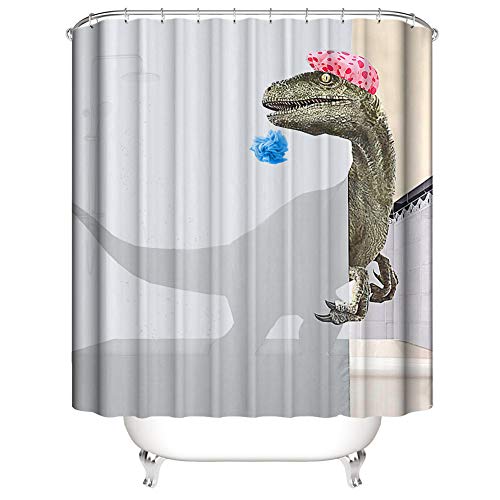 3D Digitaldruck Duschvorhang, Morbuy Top Qualität Schimmelresistenter und Wasserabweisend Shower Curtain Waschbar Mit 12 Duschvorhangringen 100% Polyester (180x180cm,Grauer Dinosaurier) von Morbuy