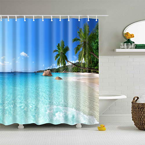 3D Duschvorhang, Morbuy Digitaldruck Top Qualität Schimmelresistenter und Wasserabweisend Shower Curtain Waschbar Mit 12 Duschvorhangringen 100% Polyester (120x180cm,Strand) von Morbuy