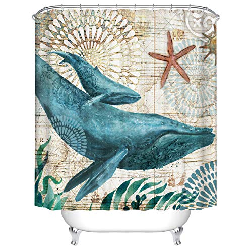3D Duschvorhang, Morbuy Digitaldruck Top Qualität Schimmelresistenter und Wasserabweisend Shower Curtain Waschbar Mit 12 Duschvorhangringen 100% Polyester (90x180cm,Wal) von Morbuy