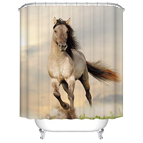 Duschvorhang, Morbuy 3D Digitaldruck Top Qualität Schimmelresistenter und Wasserabweisend Shower Curtain Waschbar Mit 12 Duschvorhangringen 100% Polyester (150x180cm,Pferd) von Morbuy