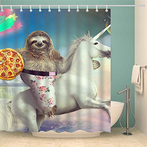 Duschvorhang, Morbuy 3D Digitaldruck Top Qualität Schimmelresistenter und Wasserabweisend Shower Curtain Waschbar Mit 12 Duschvorhangringen 100% Polyester (180x200cm,Faultier) von Morbuy