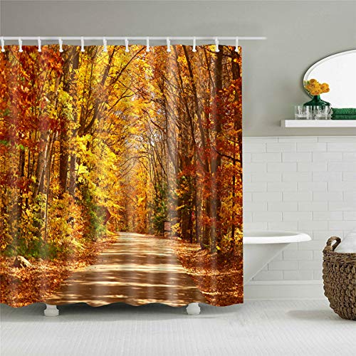 Duschvorhang, Morbuy 3D Digitaldruck Top Qualität Schimmelresistenter und Wasserabweisend Shower Curtain Waschbar Mit 12 Duschvorhangringen 100% Polyester (180x200cm,Herbst) von Morbuy