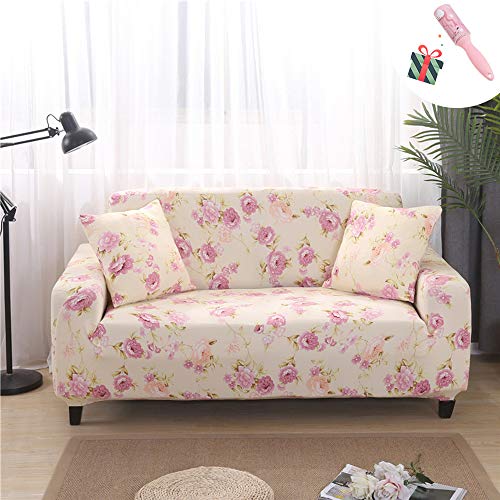 Elastisch Sofa Überwürfe Sofabezug, Morbuy Klassisch Elegant Floral Stretch Antirutsch Armlehnen Sofahusse Abdeckung für Sofa Couchbezug Sesselbezug (3 Sitzer(190-230cm),Rose-Beige) von Morbuy
