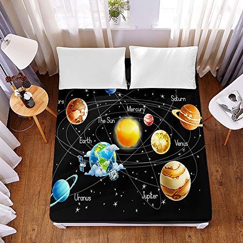 Mikrofaser Spannbettlaken mit 3D Kinder Universum Muster, Morbuy Spannbetttuch Superweich Faltenresistent Bettlaken Matratzenschoner,Tiefe Tasche,für Schlafkomfort (120x200x30cm,Sonnensystem) von Morbuy