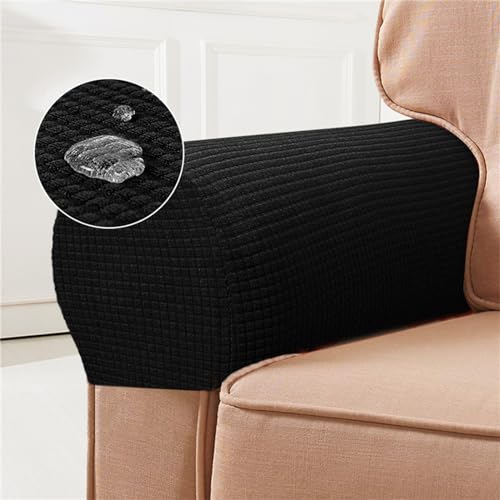 Morbuy 2-er Set Armlehnenbezüge Sofa, Elastische Armlehnenschoner für Sessel Weiche Armlehnenbezug für Sofa Abnehmbar Stretch Armlehnen Polster für Balkonmöbel (Waffel/Schwarz) von Morbuy