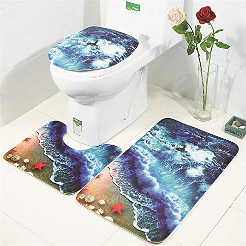 3-teiliges Badvorleger-Set Duschmatte + Konturmatte + WC-Deckelbezug, Morbuy rutschfeste Badvorleger für Küche, Dusche und Toilette - Die Unterwasserwelt (Seestern-C) von Morbuy