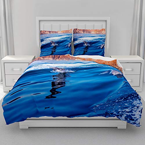 Morbuy 3D Delfin Bettwäsche-Set Bettwäsche Set für Erwachsene Kinder, Mikrofaser Bettwäsche + Kissenbezug 80x80cm, Weiche Bettbezug Set mit Reißverschluss (135x200cm,Delphin Baby) von Morbuy
