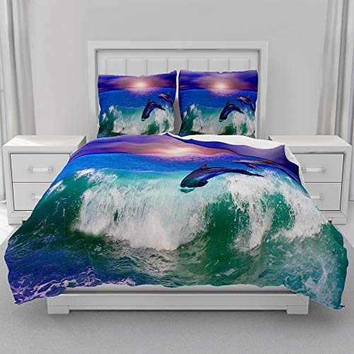 Morbuy 3D Delfin Bettwäsche-Set Bettwäsche Set für Erwachsene Kinder, Mikrofaser Bettwäsche + Kissenbezug 80x80cm, Weiche Bettbezug Set mit Reißverschluss (135x200cm,Ozean Welt) von Morbuy