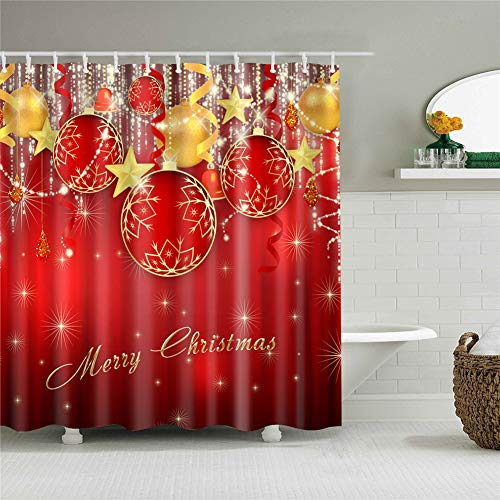 Morbuy 3D Duschvorhang, Digitaldruck Top Qualität Schimmelresistenter und Wasserabweisend Shower Curtain Waschbar Mit 12 Duschvorhangringen 100% Polyester (180x180cm,Frohe Weihnachten I) von Morbuy