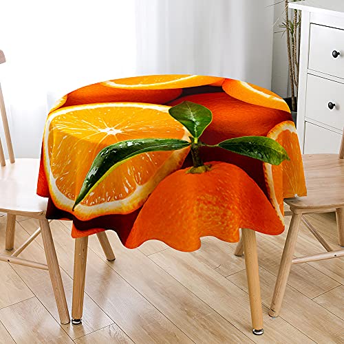 Morbuy 3D Frucht Drucken Tischdecke Rund Abwaschbar, Tischdecken Wasserdicht Lotuseffekt Abwischbar Tischtuch in Verschiedenen Größen für Küchentisch Garten Outdoor (100cm,Orange) von Morbuy