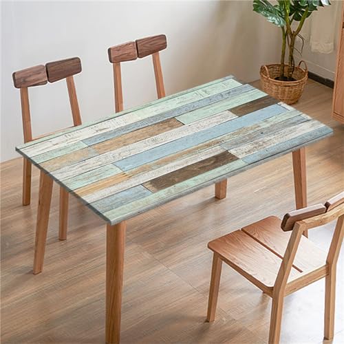 Morbuy 3D Holzbrett Drucken Rechteckige Elastische Tischdecke, wasserdichte Gartentischdecken Quadratisch Angepasste Tischdecke Abwischbar Tischdecken Tischtuch (153x77cm,Hellblau) von Morbuy