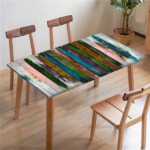 Morbuy 3D Holzbrett Drucken Rechteckige Elastische Tischdecke, wasserdichte Gartentischdecken Quadratisch Angepasste Tischdecke Abwischbar Tischdecken Tischtuch (80x80cm,Mehrfarbig) von Morbuy