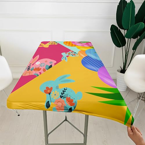 Morbuy 3D Rechteckige Elastische Tischdecke, Rechteckig Tischdecke mit Gummizug Spanntischdecke Gartentischdecke für Picknick Camping Partys (Süßes Kaninchen 5,4FT/122x76cm) von Morbuy