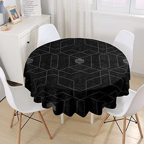 Morbuy 3D Rund Tischdecke, Geometrie Drucken Rund Tischdecken Wasserdicht Lotuseffekt Abwischbar Abwaschbar Tischtuch für Dekoration Küchentisch Garten Outdoor (Durchmesser 150cm,Anthrazit) von Morbuy