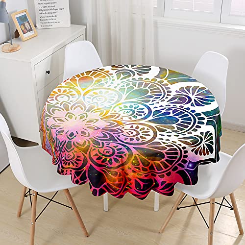 Morbuy 3D Rund Tischdecke Abwaschbar, Mandala Rund Tischdecken Wasserdicht Lotuseffekt Abwischbar Tischtuch für Dekoration Küchentisch Garten Outdoor (Durchmesser 100cm,Retro) von Morbuy