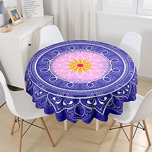 Morbuy 3D Rund Tischdecke Abwaschbar, Mandala Rund Tischdecken Wasserdicht Lotuseffekt Abwischbar Tischtuch für Dekoration Küchentisch Garten Outdoor (Durchmesser 120cm,Violett) von Morbuy