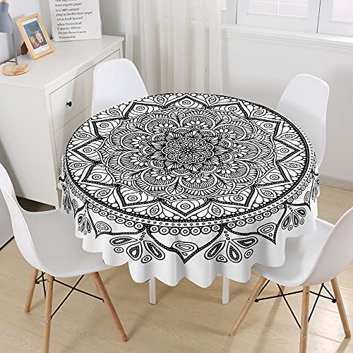 Morbuy 3D Rund Tischdecke Abwaschbar, Mandala Rund Tischdecken Wasserdicht Lotuseffekt Abwischbar Tischtuch für Dekoration Küchentisch Garten Outdoor (Durchmesser 150cm,Hellgrau) von Morbuy