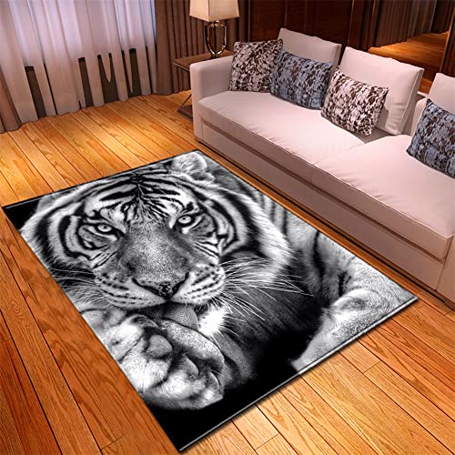 Morbuy 3D Tier Drucken Teppich Wohnzimmer Flanell Kurzflor Teppiches, Modernes Teppich Waschbar rutschfest Krabbelmatte für Kinderzimmer Schlafzimmer Dekoration (80x160cm,Tiger) von Morbuy