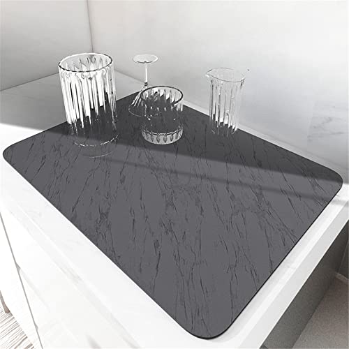 Morbuy Abtropfmatte Geschirr, Kaffeemaschine Matte, Waschbar Schnelltrocknend rutschfest Platzdeckchen, Super Saugfähig Trockenmatte für Küche, Café, Spüle, und Bad (40x60cm,marmor schwarz) von Morbuy