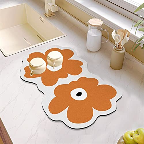 Morbuy Abtropfmatte Geschirr Saugfähig, Irregulär Blütenblatt Form Kieselgur Geschirrabtropfmatte Schnelltrocknend Trockenmatte/Kaffeemaschine Matte - Unterlage für Küche (30x40cm,Orange) von Morbuy