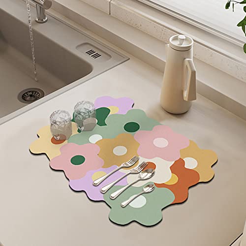 Morbuy Abtropfmatte Geschirr Saugfähig, Irregulär Blütenblatt Form Kieselgur Geschirrabtropfmatte Schnelltrocknend Trockenmatte Kaffeemaschine Matte Unterlage für Küche (40x60cm,Bunt) von Morbuy