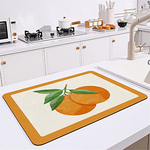 Morbuy Abtropfmatte für Geschirr, Frucht Zitrone Kaffeemaschine Matte, Schnelltrocknend Saugfähig Trockenmatte, rutschfest Untersetzer für Küche, Café, Spüle und Bad (30x40cm,orange) von Morbuy