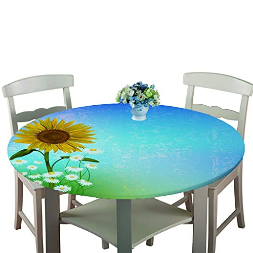 Morbuy Abwaschbar Tischdecke Rund Antifouling Wasserdicht Pflegeleicht Tischtuch Mit Elastische Kante Knitterfrei Wischbar Für Terrasse Innen- Draussen Esstisch (120cm,Sonnenblume) von Morbuy