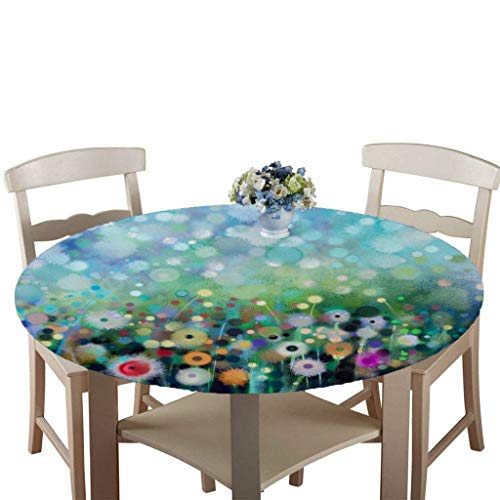Morbuy Abwaschbar Tischdecke Rund Antifouling Wasserdicht Pflegeleicht Tischtuch Mit Elastische Kante Knitterfrei Wischbar Für Terrasse Innen- Draussen Esstisch (90cm,Löwenzahn) von Morbuy