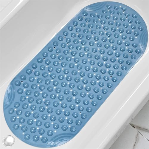 Morbuy Badewannenmatte Kinder rutschfest 88x40 cm Transparentes Oval Maschinenwaschbar Duschmatte Antirutschmatte Badewanne Badematte mit Saugnäpfen, Starke Saugkraft (Blau) von Morbuy