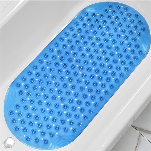 Morbuy Badewannenmatte Kinder rutschfest 88x40 cm Transparentes Oval Maschinenwaschbar Duschmatte Antirutschmatte Badewanne Badematte mit Saugnäpfen, Starke Saugkraft (transparentes Blau) von Morbuy