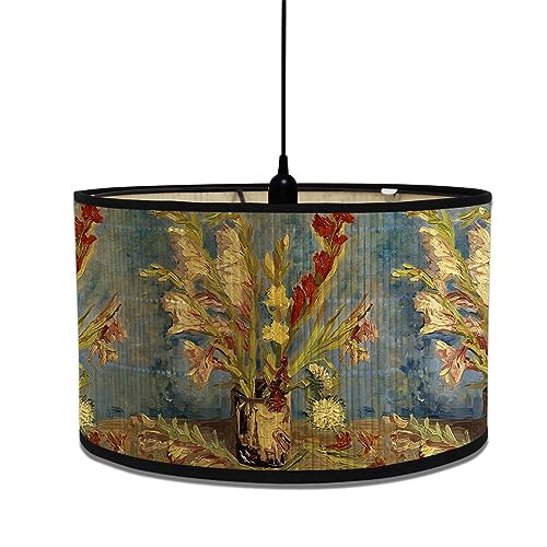 Morbuy Bambus Lampenschirm für Tischlampe, Ölgemälde Muster Vintage Stil Durchmesser 30cm Tischlampenschirm Holz Stehlampenschirme für Deckenleuchte Stehlampe Wandleuchte (Blumen pflanzen) von Morbuy
