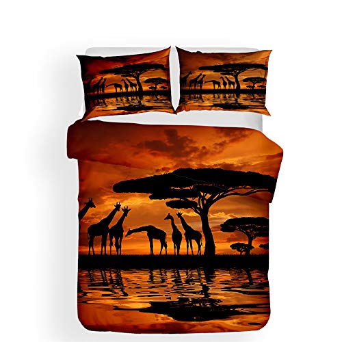 Morbuy Bettbezug Bettwäsche Set, 3D Afrikanische Tiere Giraffe Drucken Bettwäsche-Set Deluxe Mikrofaser Weiche mit Reißverschluss Bettbezug und Kissenbezüge (200x200cm,Verspielt) von Morbuy