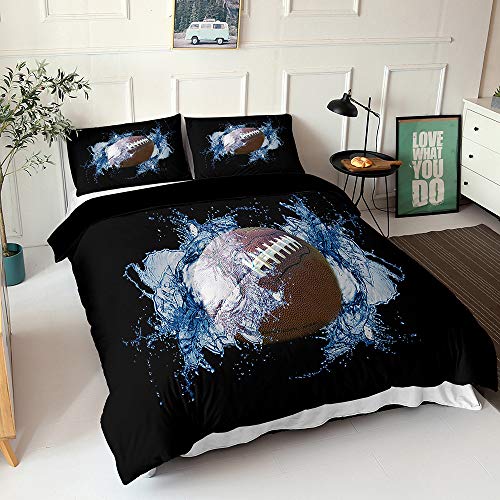 Morbuy Bettbezug Bettwäsche Set, 3D American Football Drucken Bettwäsche-Set Junge Mädchen Deluxe Mikrofaser Weiche mit Reißverschluss Bettbezug und Kissenbezüge (135x200cm,Blaues Wasser) von Morbuy
