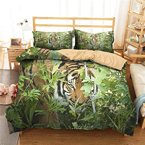 Morbuy Bettbezug Bettwäsche Set, Tiger 3D Drucken Bettwäsche-Set Deluxe Mikrofaser Junge Mädchen Weiche mit Reißverschluss Bettbezug und Kissenbezüge (220x260cm,Dschungel Tiger) von Morbuy