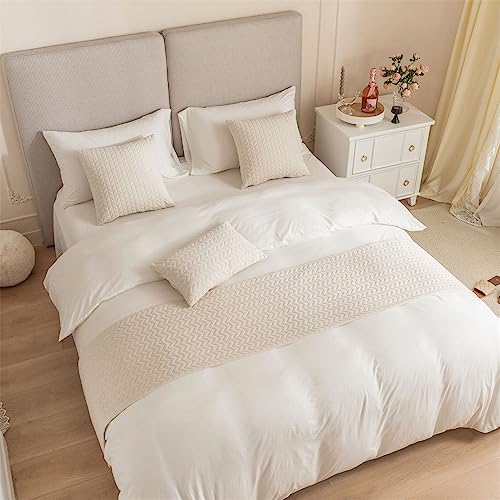 Morbuy Bettläufer mit Kissen, Bettschal für den Fuß des Bettes Luxus Weicher Bettlaufer Schlafzimmer für Gästehaus Hotel (45x240+45x45cm,Weiß) von Morbuy