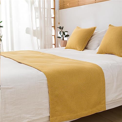 Morbuy Bettläufer mit Kissen, Bettschal für den Fuß des Bettes Luxus Weicher Bettlaufer Schlafzimmer für Gästehaus Hotel Schlafzimme Dekorativer (45x180+45x45cm,Warmes Gelb) von Morbuy