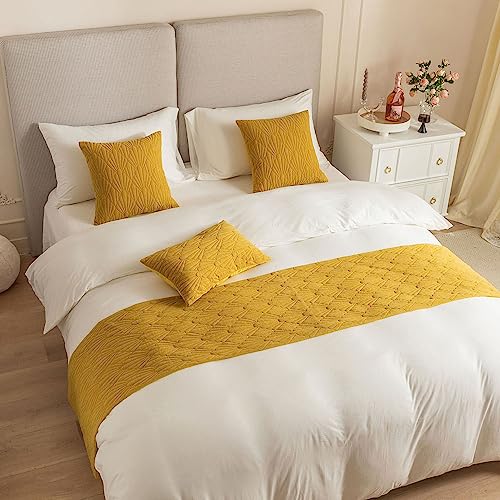 Morbuy Bettläufer und Kissen Bezug, Muschelmuster Jacquard Bettschal für den Fuß des Bettes Luxus Weicher Bettlaufer Schlafzimmer für Gästehaus Hotel Schlafzimme (30x50cm (Kissenbezug),Gelb) von Morbuy