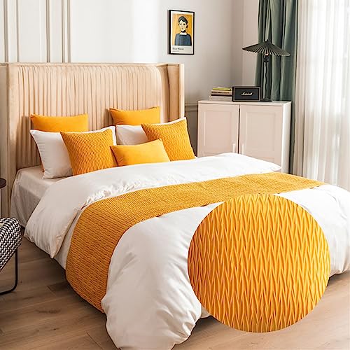 Morbuy Bettläufer und Kissen Bezug, Reversibel Bettschal für den Fuß des Bettes Luxus Weicher Bettlaufer Schlafzimmer für Hotel Gästehaus Schlafzimme (45x45cm (Jacquard-Kissenbezug),helles Gelb) von Morbuy