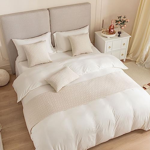 Morbuy Bettläufer und Kissen Bezug, Reversibel Jacquard Bettschal für den Fuß des Bettes Luxus Weicher Bettlaufer Schlafzimmer für Gästehaus Hotel Schlafzimme (45x180cm (Bettläufer),Beige) von Morbuy