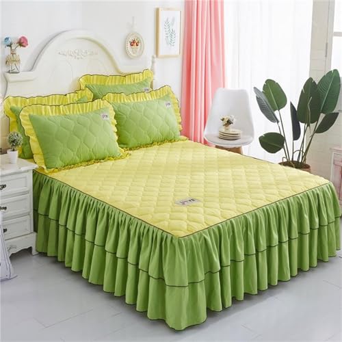 Morbuy Bettrock Rüschen Tagesdecke, 3-Teilig Set Bettwäsche Rüschen Tagesdecken und 2 Kissenbezüge Mikrofaser Bett Blatt Röcke Bettröcke Erwachsenen (Fruchtgrün,120x200+48x74CM) von Morbuy