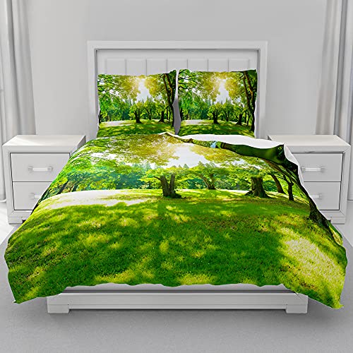 Morbuy Bettwäsche Set Mikrofaser Weich Mädchen Junge Bettbezug Bettwäsche-Set -1 Bettbezug mit Reißverschluss +2 Kissenbezug 80x80 cm- 3D Grüner Wald Drucken (200X200cm,Grüner Wald) von Morbuy