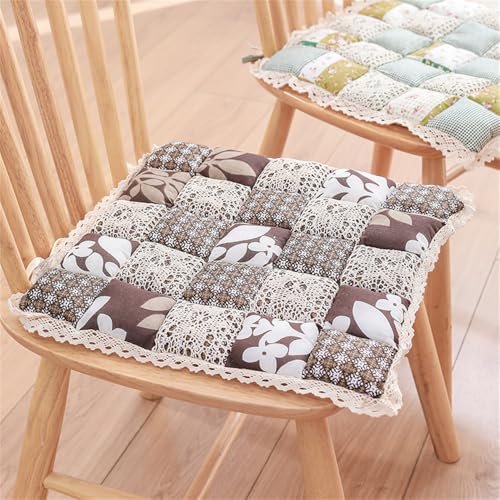 Morbuy Blumen Muster Sitzkissen, Sitzkissen Outdoor & Indoor, Weiches Stuhlkissen mit Bändern, Sitzauflagen Gartenmöbel mit Spitze, Steppkissen Stuhlkissen für Esszimmer (Kaffee,40x40cm-2pc) von Morbuy