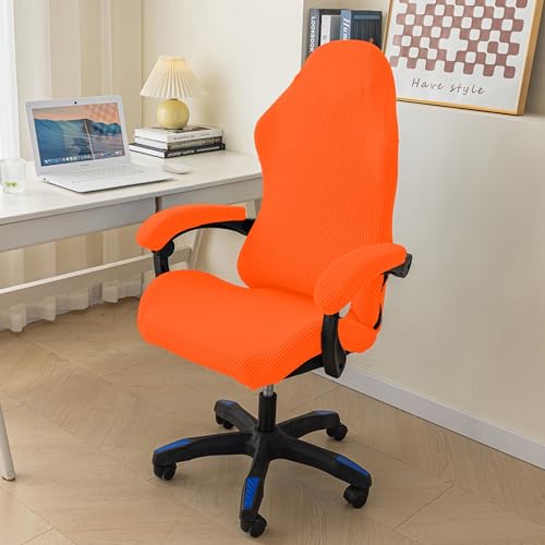 Morbuy Bürostuhl Bezug 4 Stück, Bezug für Bürostuh Elastischer Überzug Drehstuhl Stuhlüberzug Abnehmbare Stuhlhussen mit Armlehne Waschbare für Office Computer Sessel (orange) von Morbuy