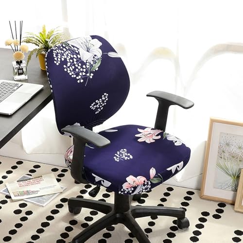 Morbuy Bürostuhl Bezug Zweiteilig, 3D-Mehrblütig Bezug für Bürostuh Stretch Bürostuhl Überzug Elastischer Drehstuhl Stuhlüberzug Stuhlhussen Waschbare für Computer Sessel (Dunkelblau) von Morbuy