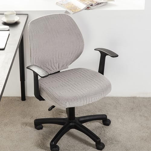 Morbuy Bürostuhl Bezug Zweiteilig, Bezug für Bürostuh Stretch Jacquard-Labyrinth Bürostuhl Überzug Elastischer Drehstuhl Stuhlüberzug Stuhlhussen mit Armlehne Waschbare für Sessel (Grau) von Morbuy