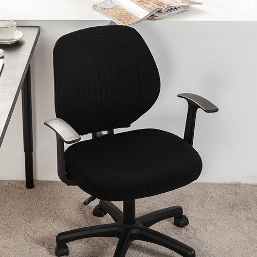 Morbuy Bürostuhl Bezug Zweiteilig, Bezug für Bürostuh Stretch Jacquard-Labyrinth Bürostuhl Überzug Elastischer Drehstuhl Stuhlüberzug Stuhlhussen mit Armlehne Waschbare für Sessel (Schwarz) von Morbuy