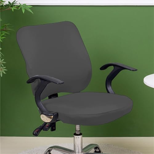 Morbuy Bürostuhl Bezug Zweiteilig, Bezug für Bürostuh Stretch Spandex Bürostuhl Überzug Elastischer Drehstuhl Stuhlüberzug Abnehmbare Stuhlhussen mit Armlehne (Einfarbig-Dunkelgrau) von Morbuy