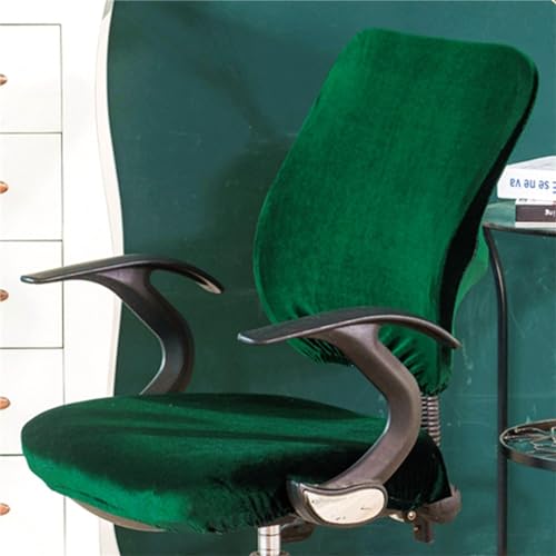 Morbuy Bürostuhl Bezug Zweiteilig, Bezug für Bürostuh Stretch Spandex Bürostuhl Überzug Elastischer Drehstuhl Stuhlüberzug Abnehmbare Stuhlhussen mit Armlehne (Plüsch-Dunkelgrün) von Morbuy