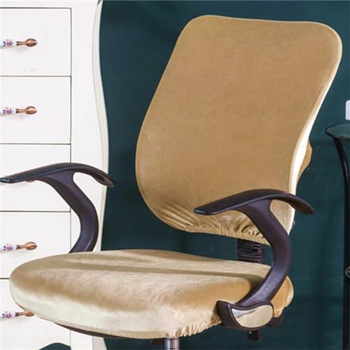 Morbuy Bürostuhl Bezug Zweiteilig, Bezug für Bürostuh Stretch Spandex Bürostuhl Überzug Elastischer Drehstuhl Stuhlüberzug Abnehmbare Stuhlhussen mit Armlehne (Plüsch-Khaki) von Morbuy
